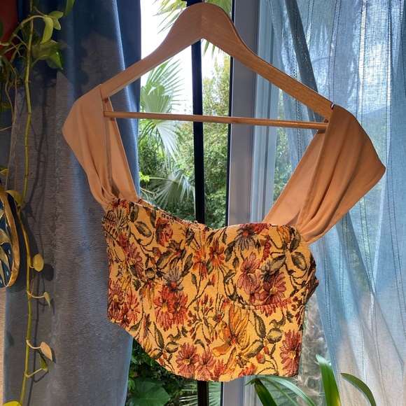 Tops - Floral Brocade Bustier Top